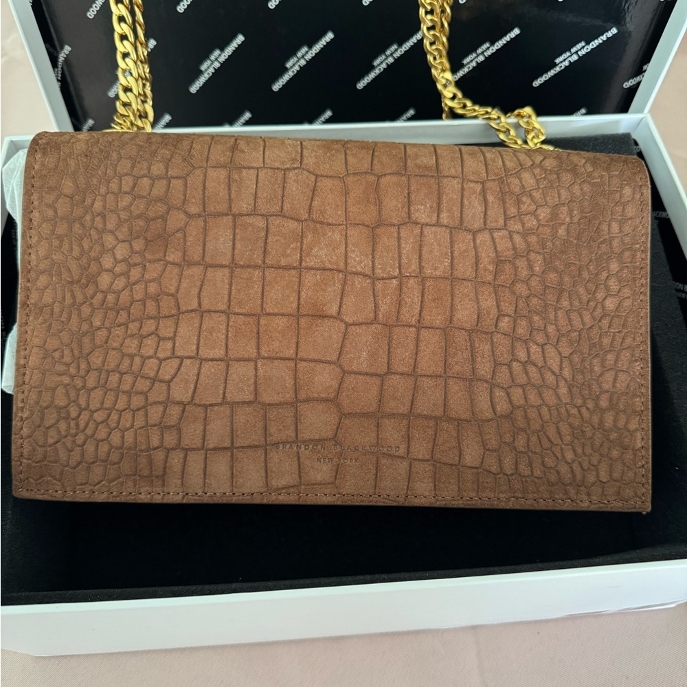 Sophia Bag Brown Croc-Embossed Suede w/ Gold Hardware Crossbody Bag